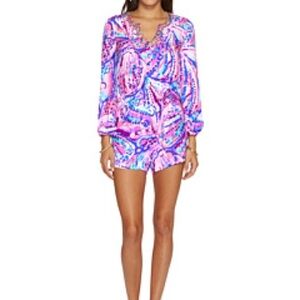 LILLY PULITZER Colby Romper in Colony Coral dopamine small resort wear coastal
